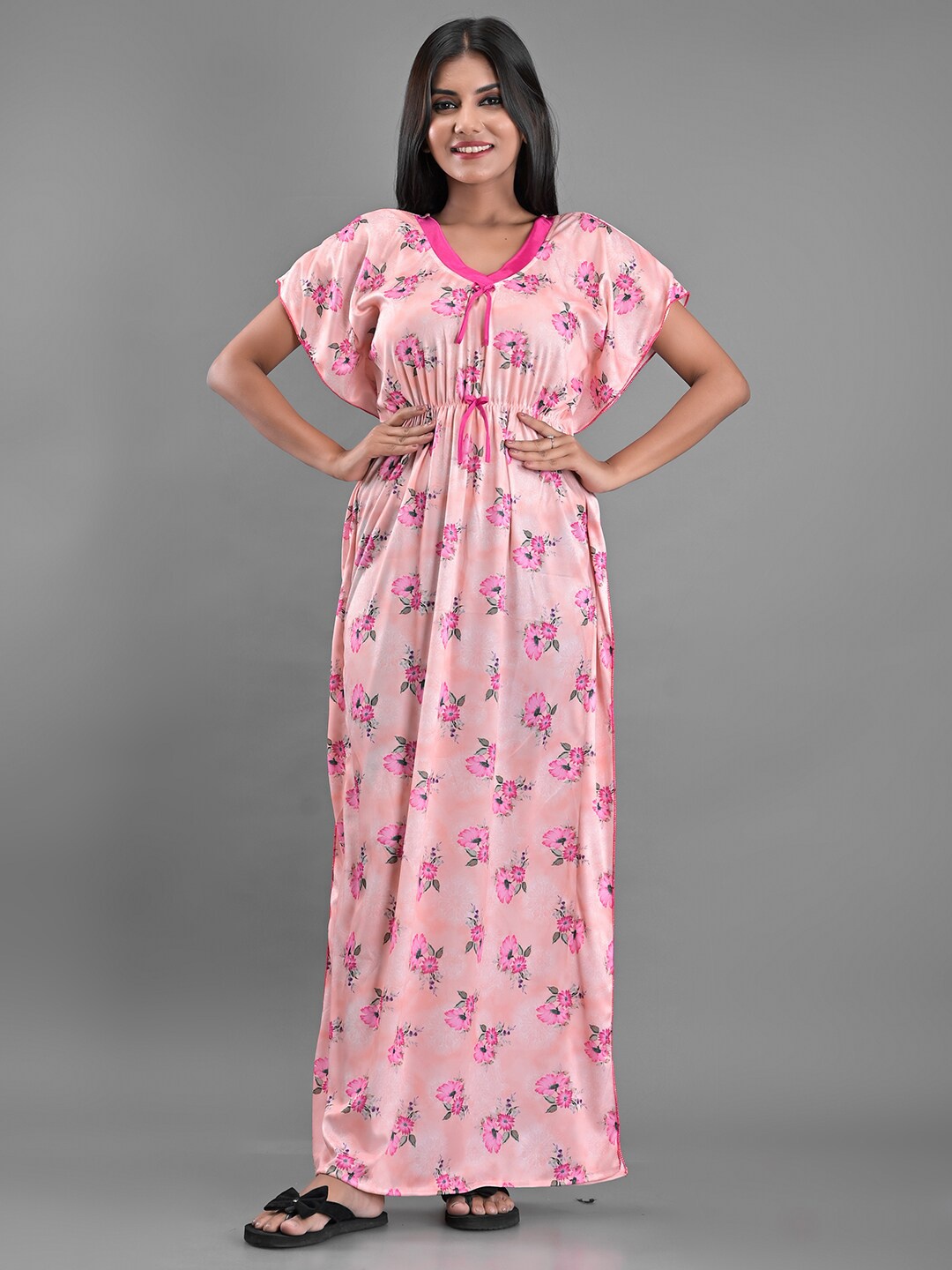 

Apratim Peach-Coloured Printed Maxi kaftan Nightdress