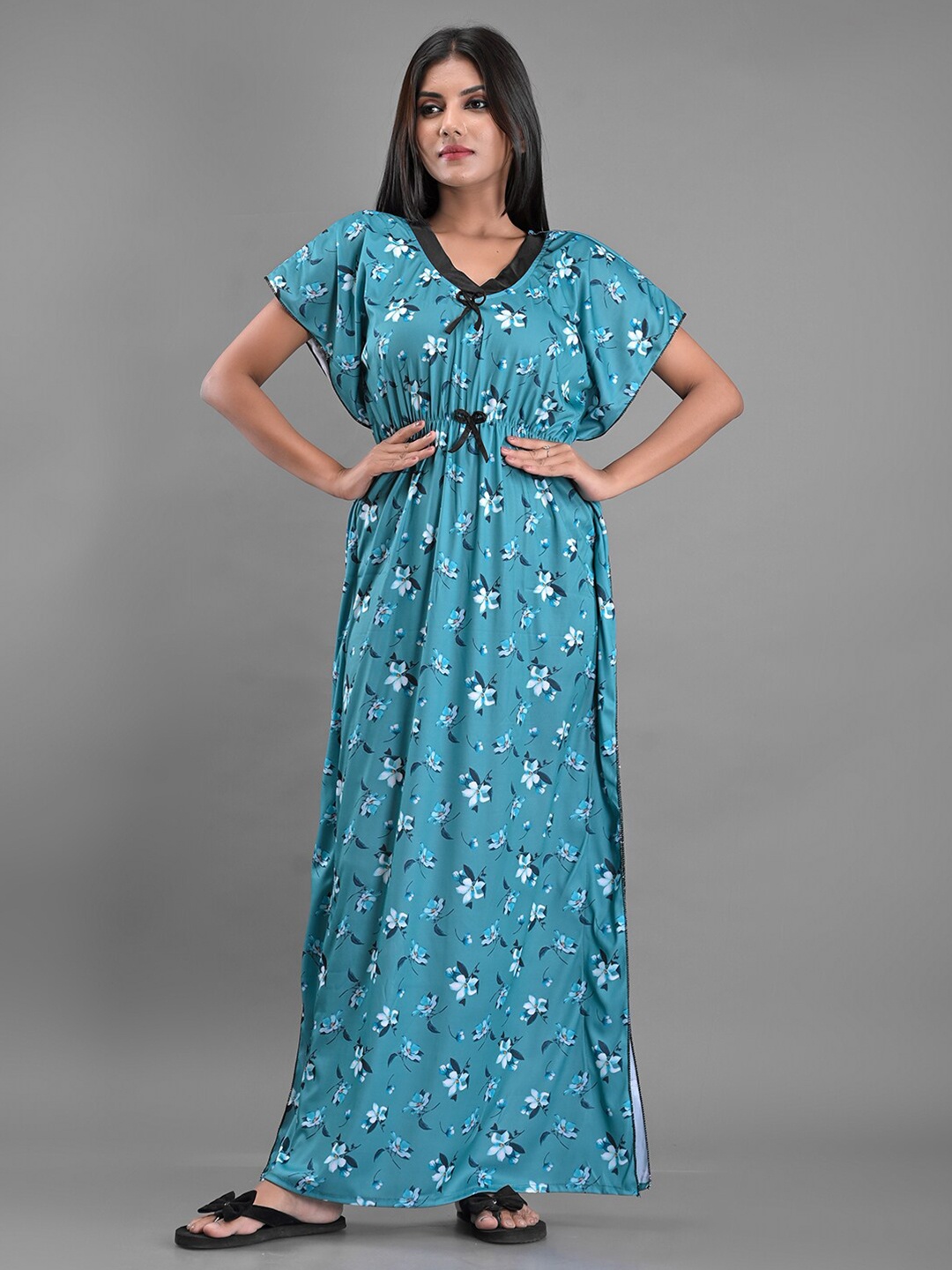 

Apratim Blue Printed Maxi kaftan Nightdress