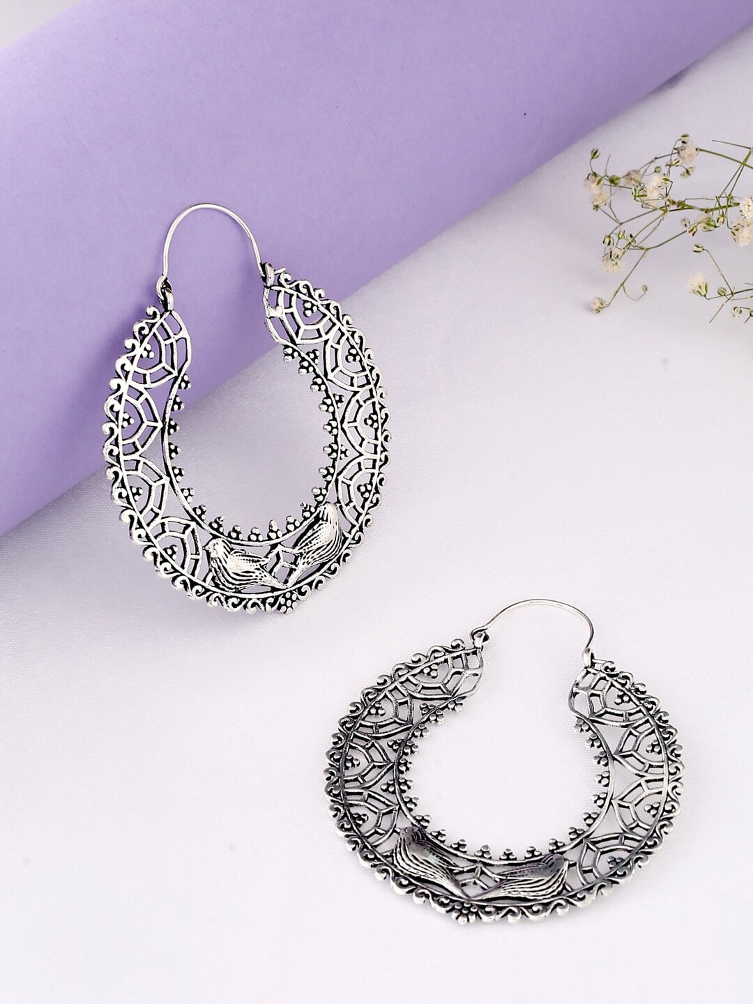 

kashwini Silver-Toned Contemporary Hoop Earrings