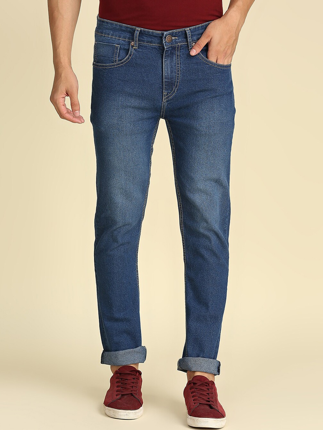 

High Star Men Blue Slim Fit Low Distress Light Fade Stretchable Jeans