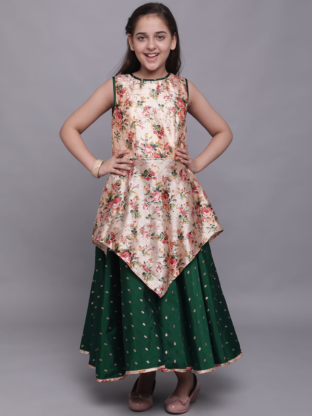 

White World Cream-Coloured Floral Ethnic Maxi Dress