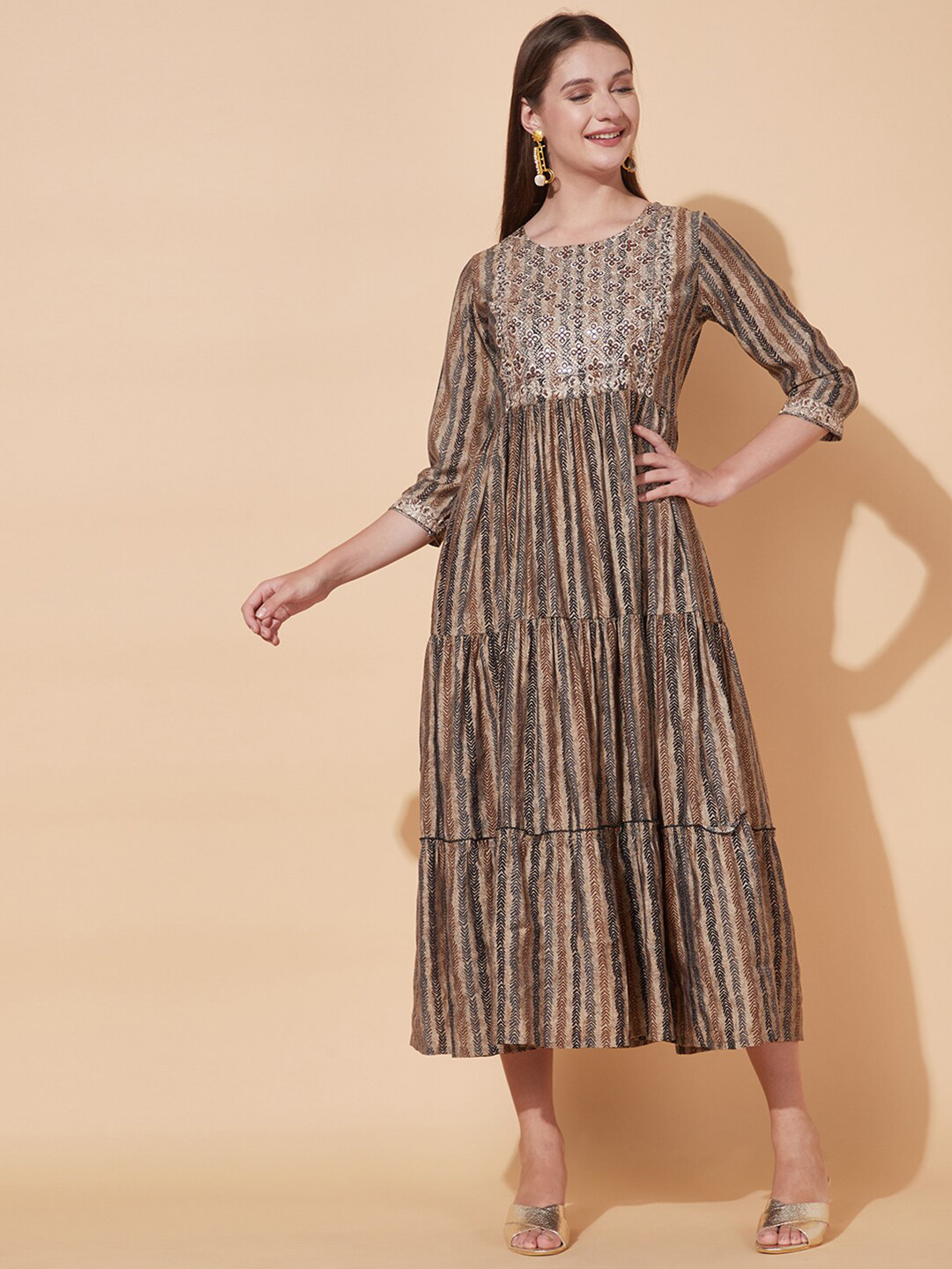 

FASHOR Khaki A-Line Midi Dress