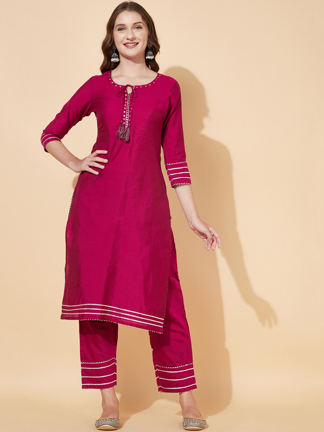 

FASHOR Women Magenta Angrakha Kurta with Trousers