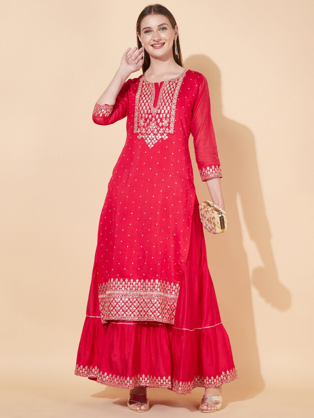 

FASHOR Pink Ethnic A-Line Maxi Dress