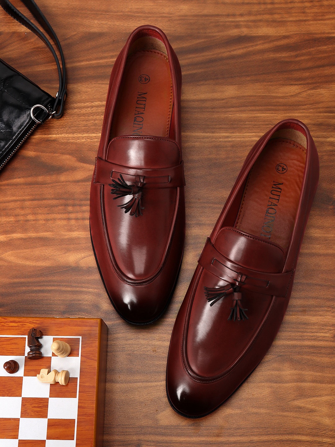 

MUTAQINOTI Men Red Patent Leather Loafers