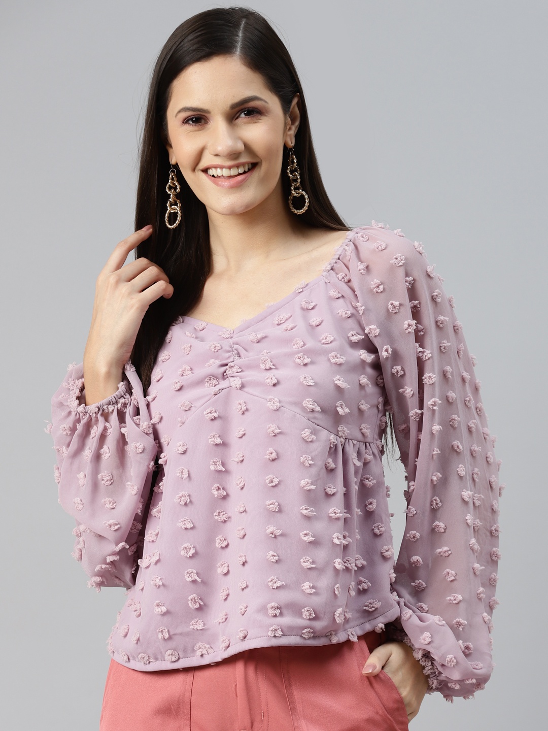 

plusS Lavender Sweetheart Neck Georgette Top