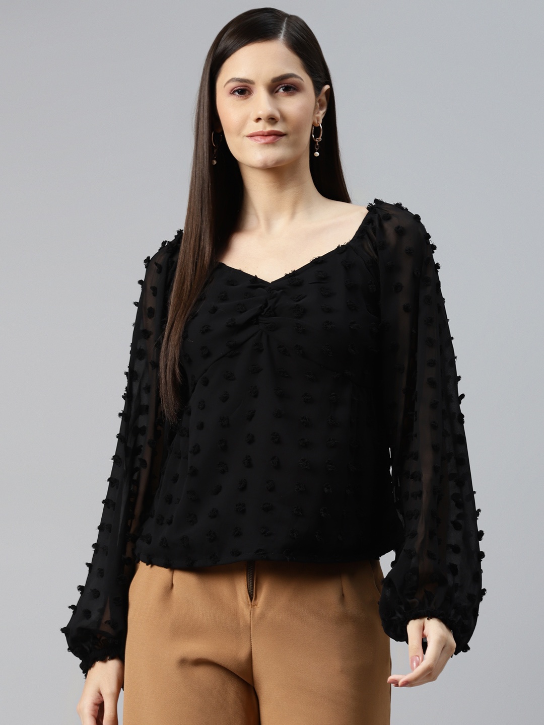 

plusS Black Sweetheart Neck Georgette Top