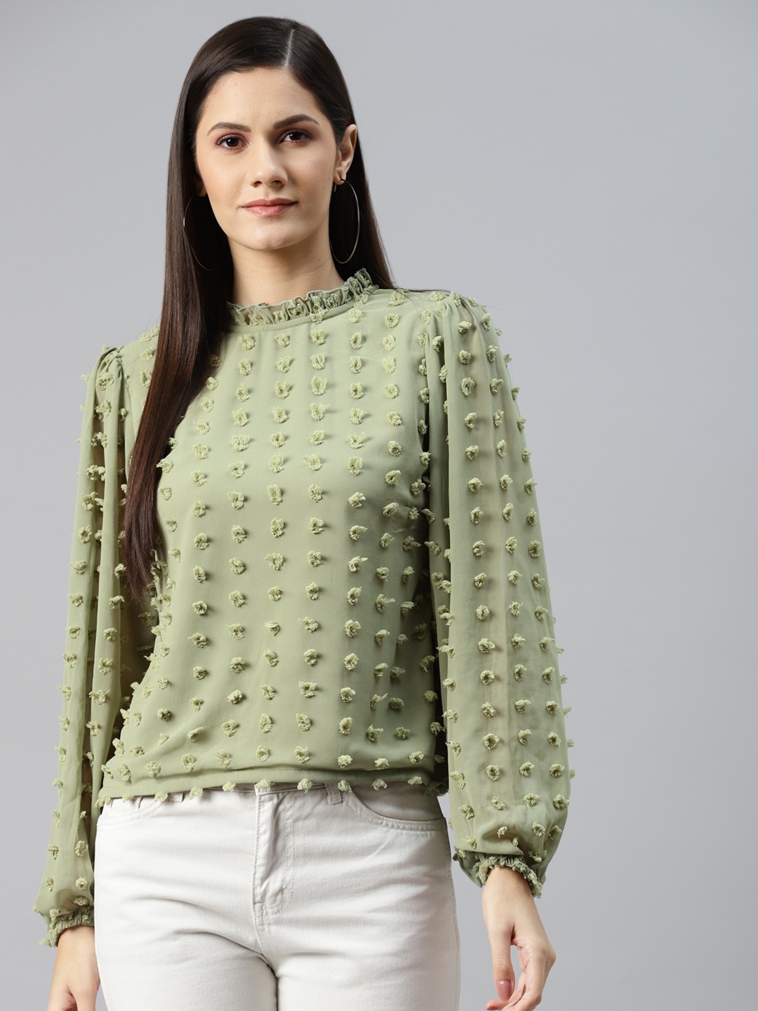 

plusS Olive Green Georgette Top