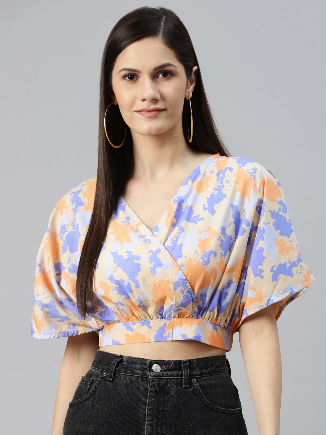 

plusS Orange & Blue Print Wrap Top