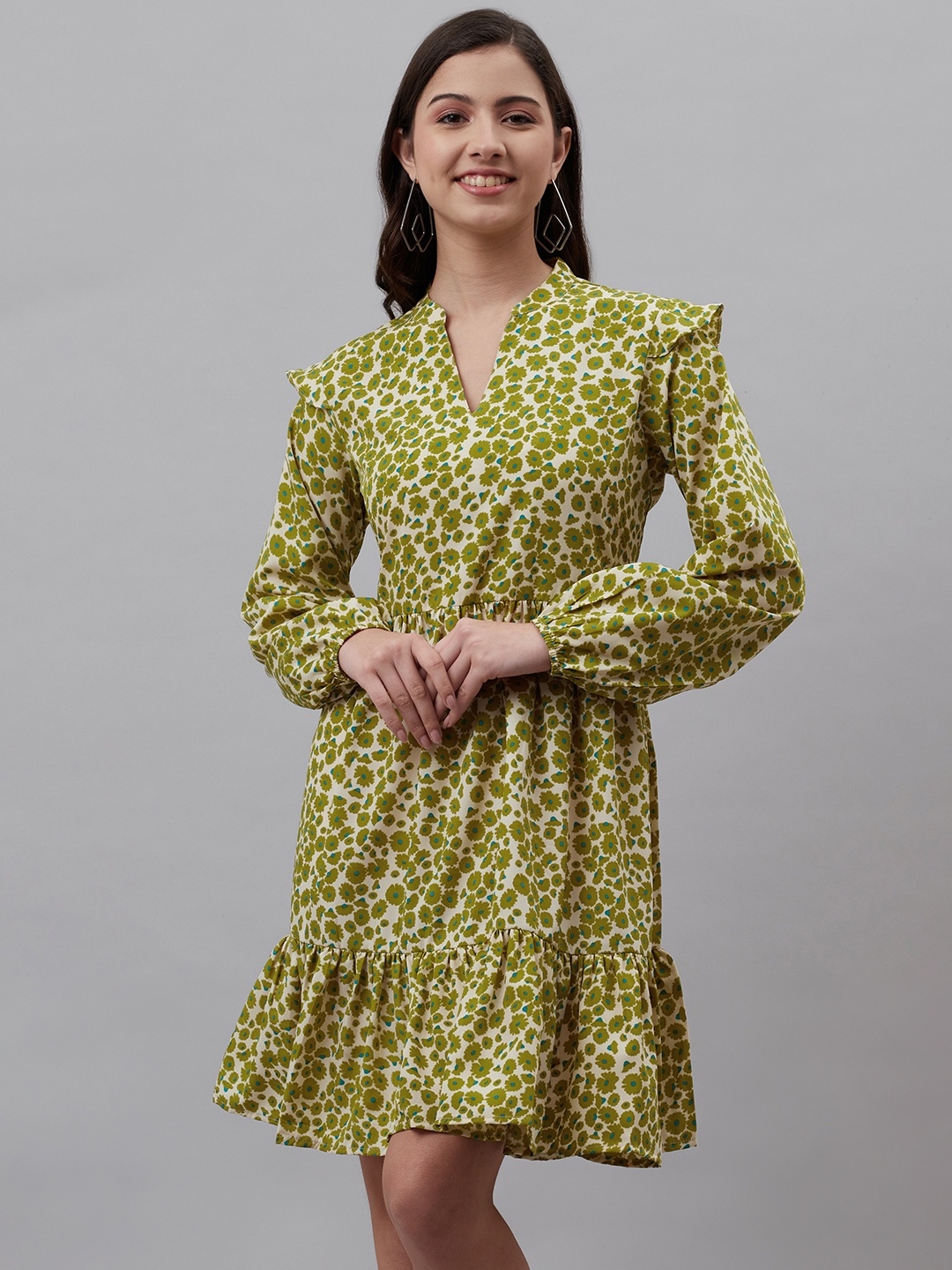 

plusS Green & White Floral Print A-Line Dress
