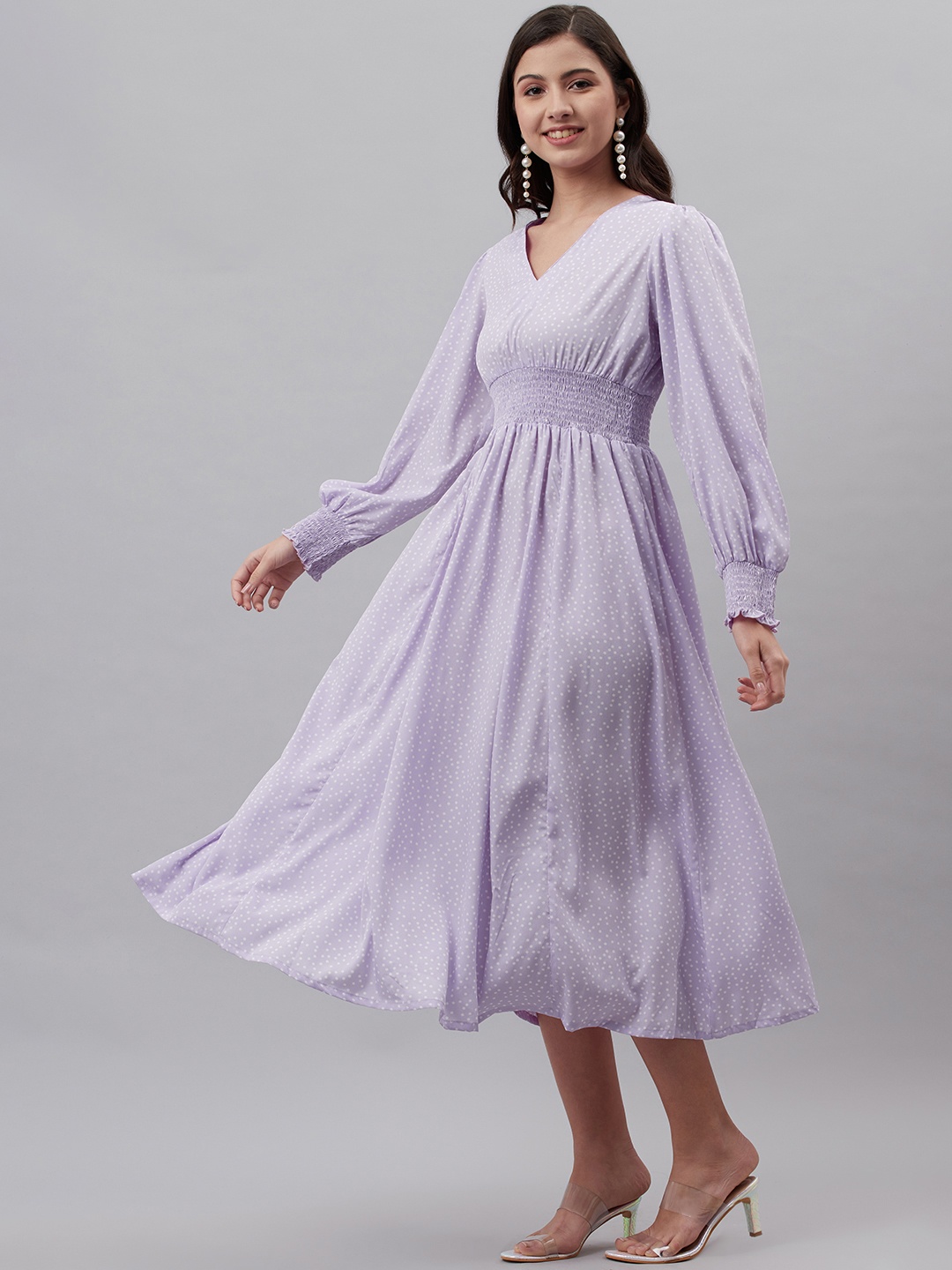 

plusS Lavender & White Polka Dots Print A-Line Midi Dress