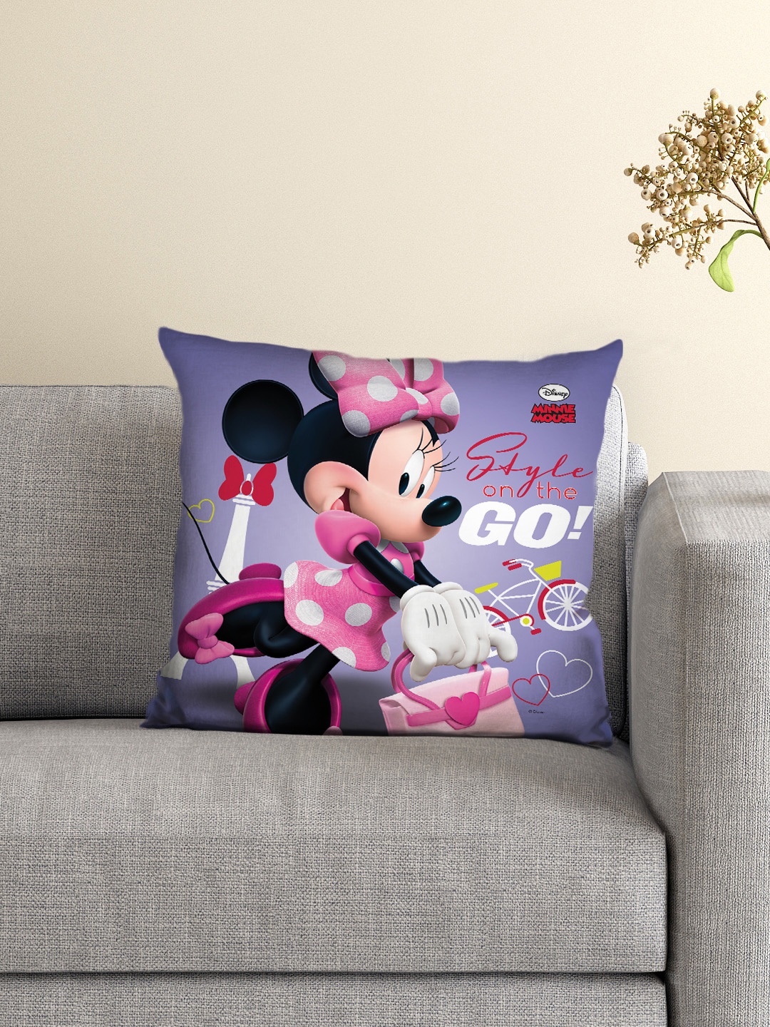 

Athom Trendz Kids Purple Minnie Mouse Single 16'' x 16'' Square Cushion with Cover