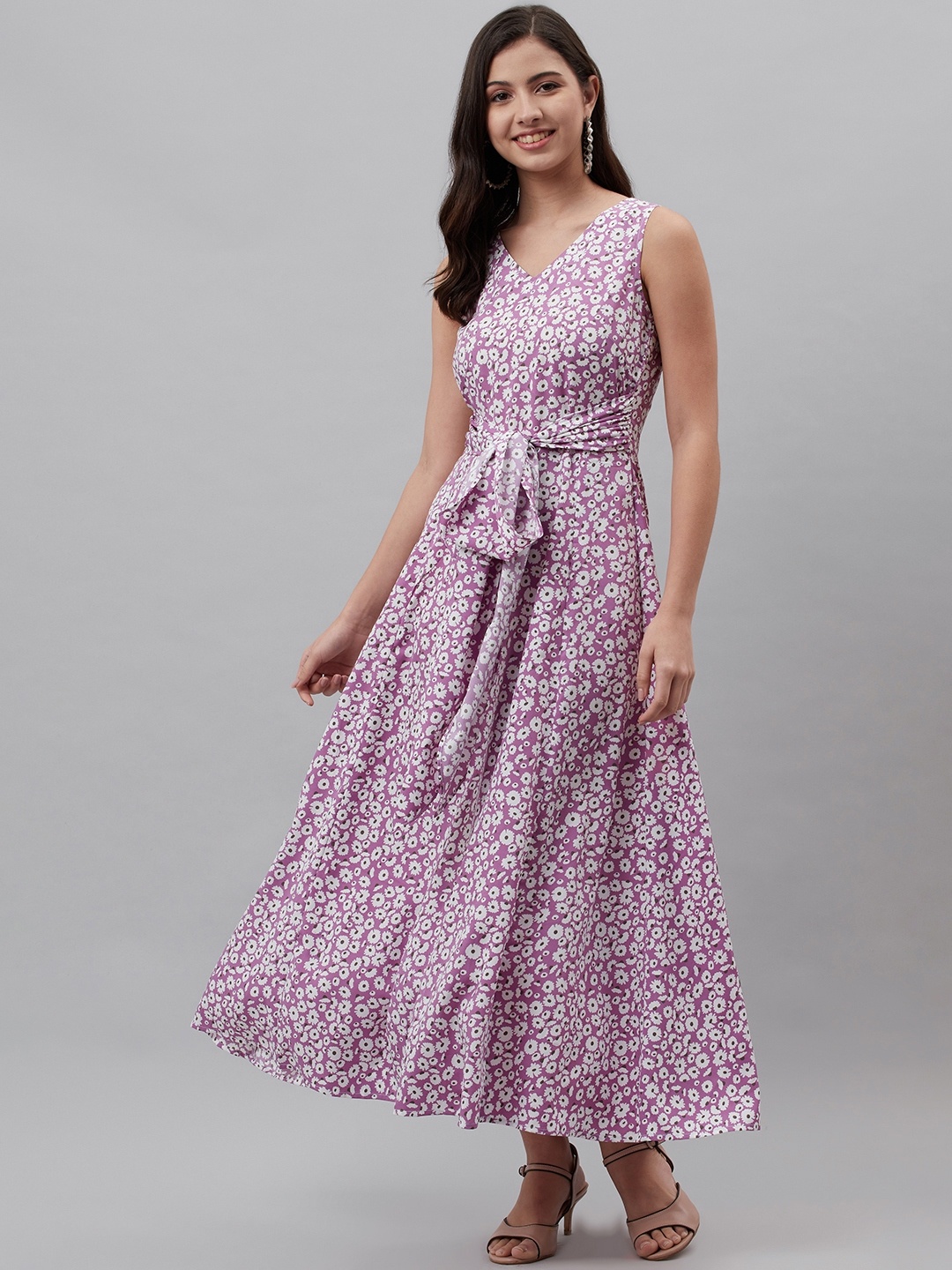 

plusS Purple & White Floral Print Maxi Dress