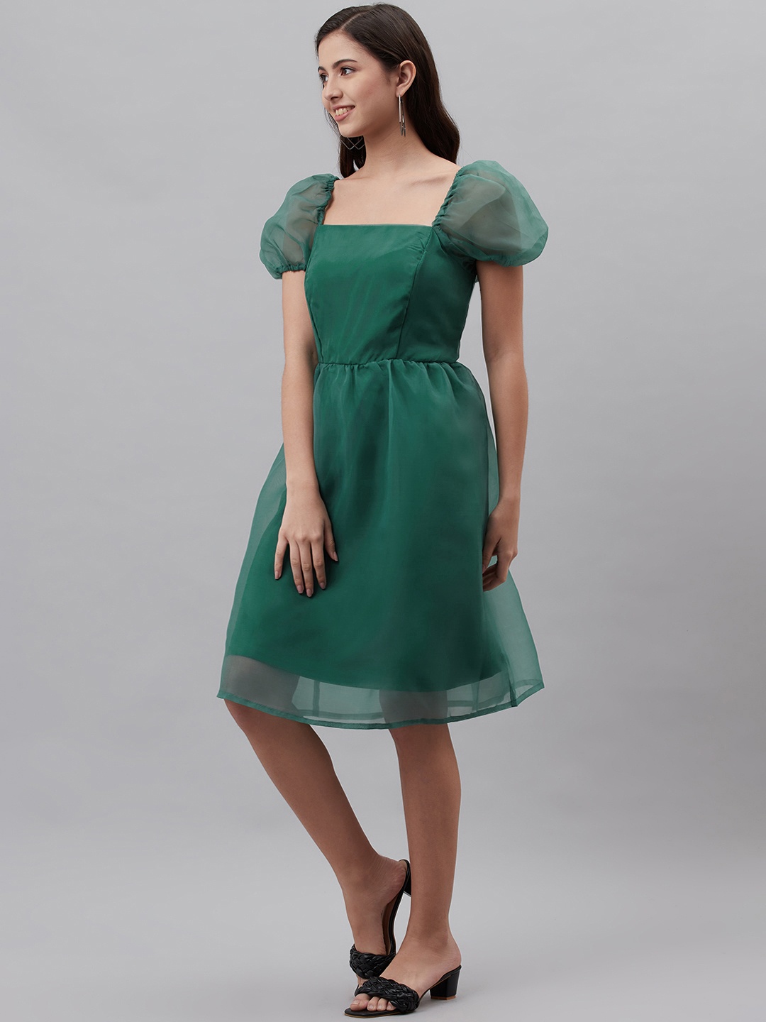 

plusS Green Solid A-Line Dress