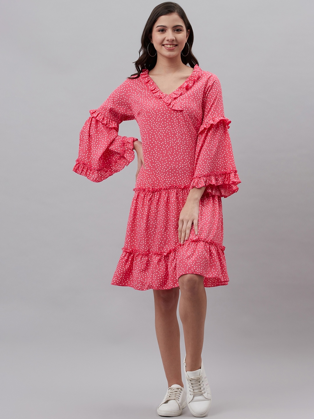 

plusS Pink & Off White Polka Dots Print A-Line Dress