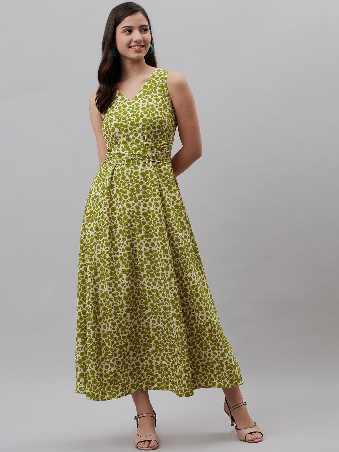 

plusS Green & Off White Floral Print Maxi Dress