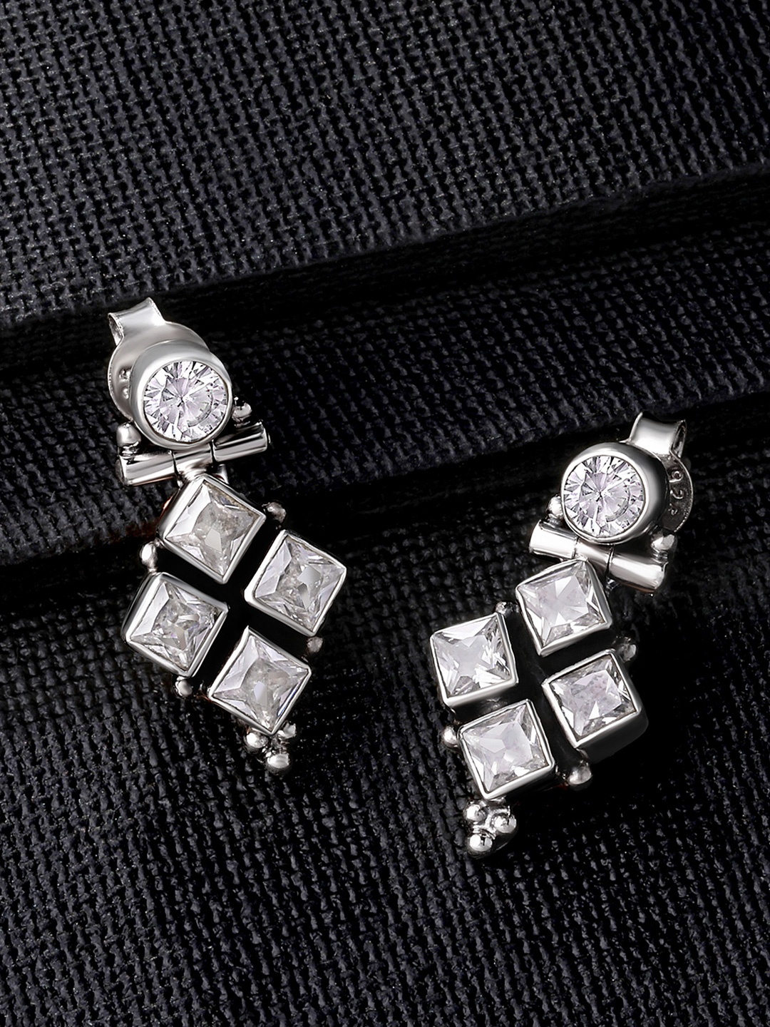 

Silvora by Peora Women White Diamond Shaped Drop Earrings