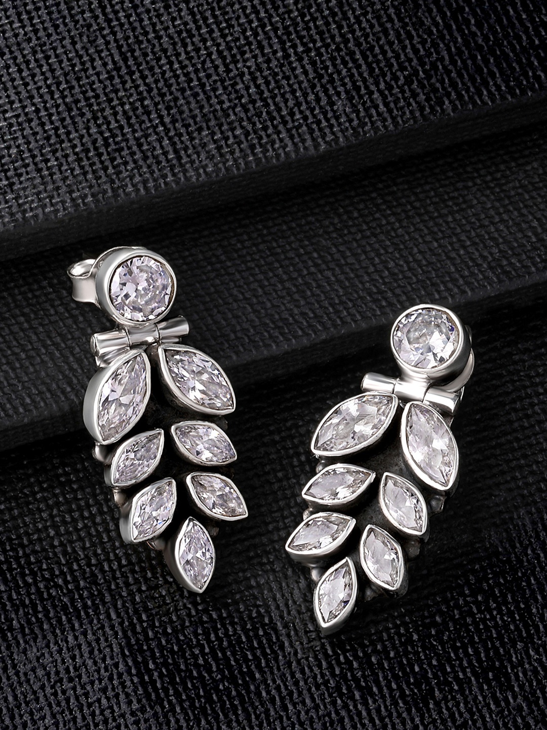 

Silvora by Peora Silver-Toned & White Contemporary 925 Sterling Silver Studs Earrings