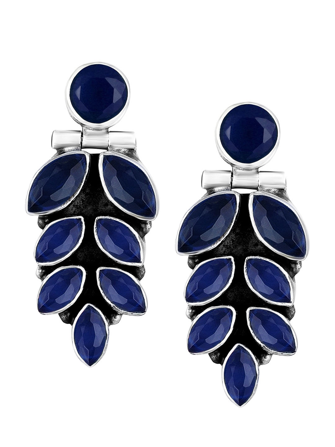 Silvora by Peora Blue & Silver Plated Contemporary Drop Earrings