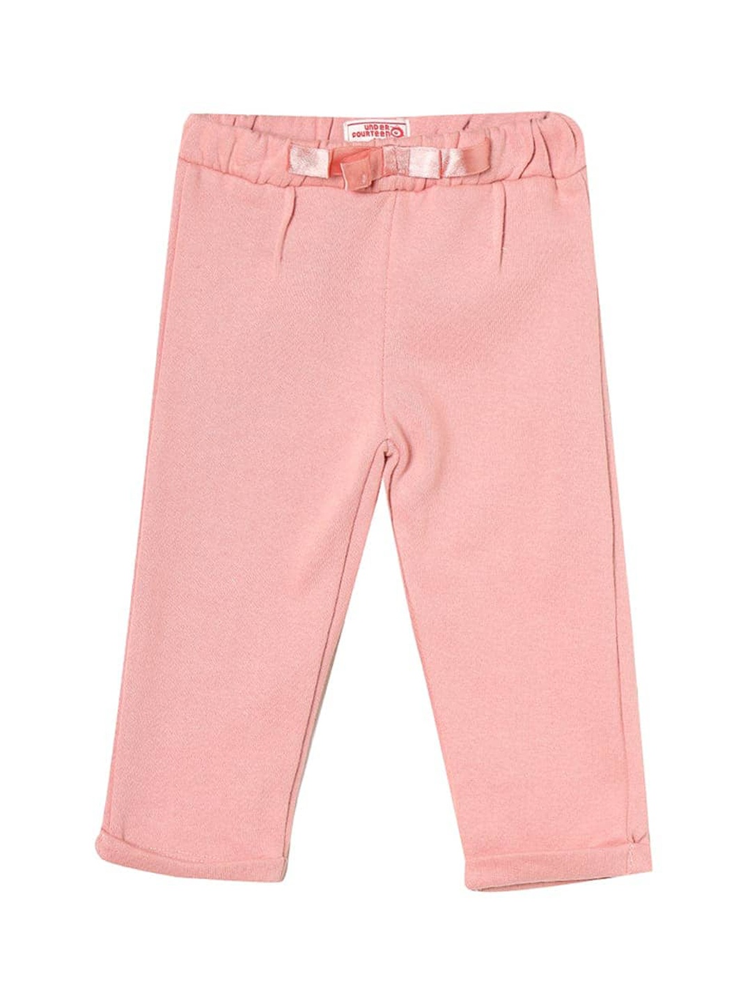 

UNDER FOURTEEN ONLY Infant Girls Coral-Pink Solid Cotton Ankle-Length Leggings