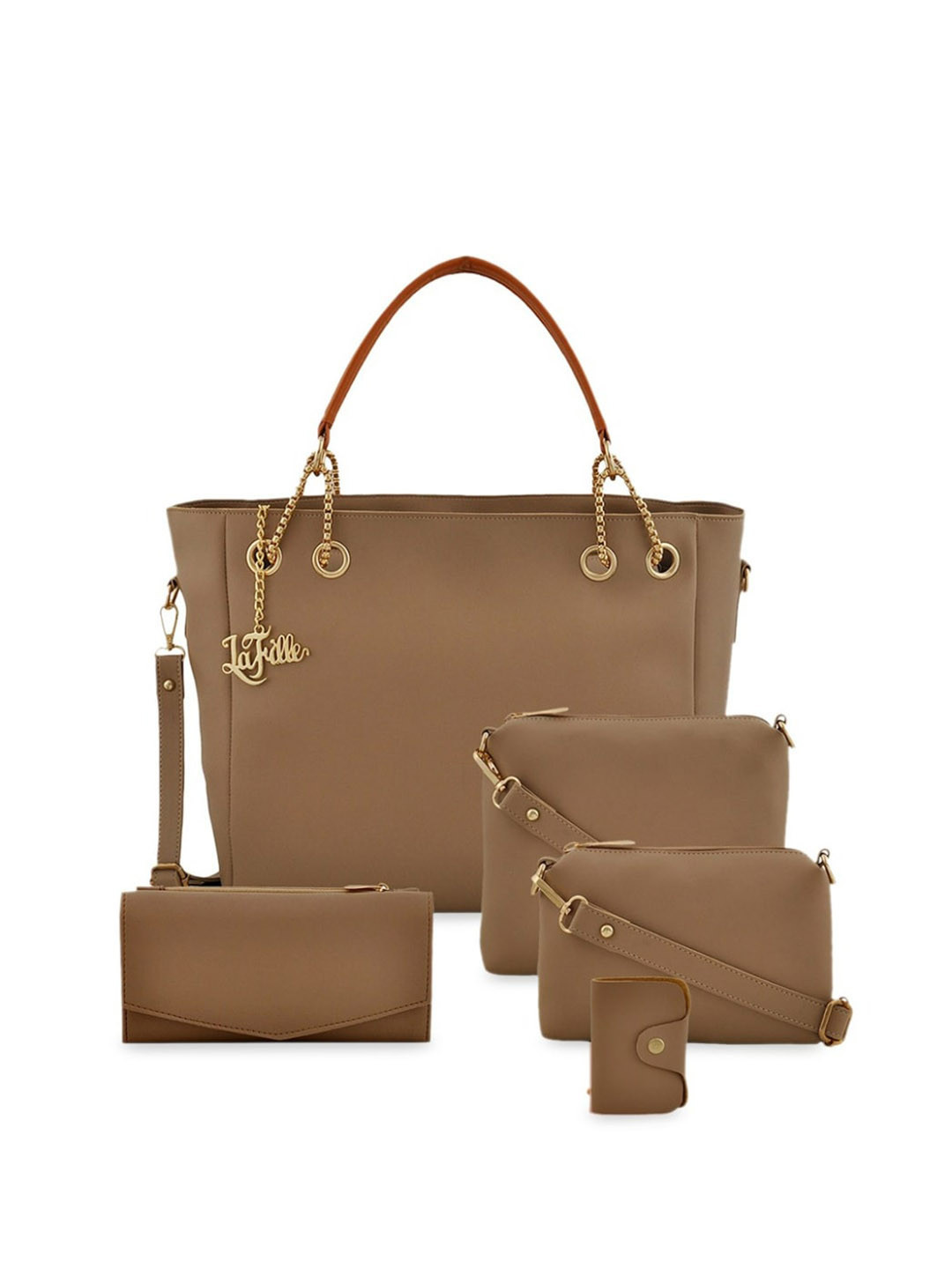 

LaFille Women Pack of 5 Beige PU Structured Handheld Bag