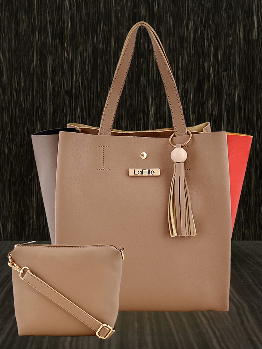 

LaFille Beige PU Structured Tote Bag Beige colour with Tasselled