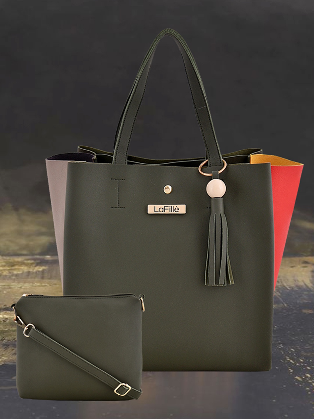 

LaFille Green PU Structured Tote Bag with Tasselled