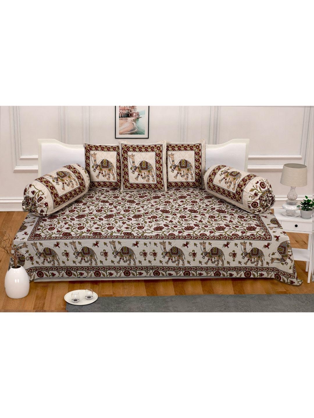 

INDHOME LIFE Set Of 6 Printed Pure Cotton Diwan Set, Red