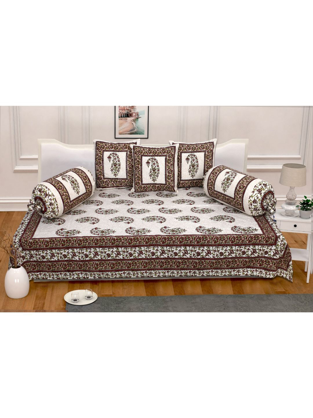 

INDHOME LIFE Set Of 6 Brown & Beige Single Bedsheet With Bolster Covers & Cushion Covers