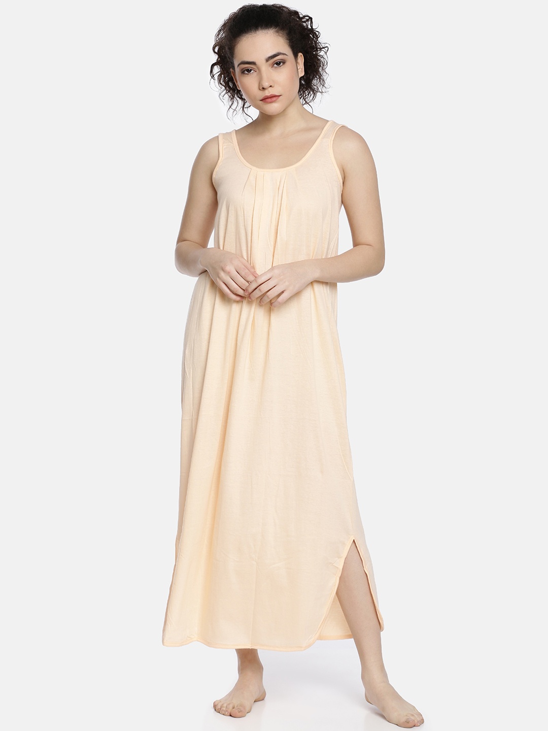

GOLDSTROMS Women Peach-Coloured Solid Cotton Nighty Slips