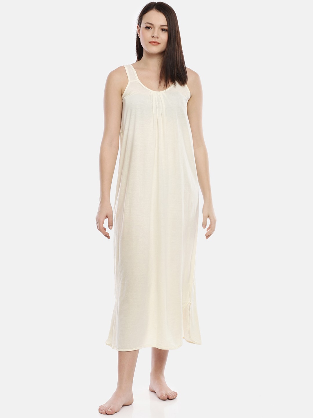 

GOLDSTROMS Women Cream-Colored Solid Cotton Nighty Slips