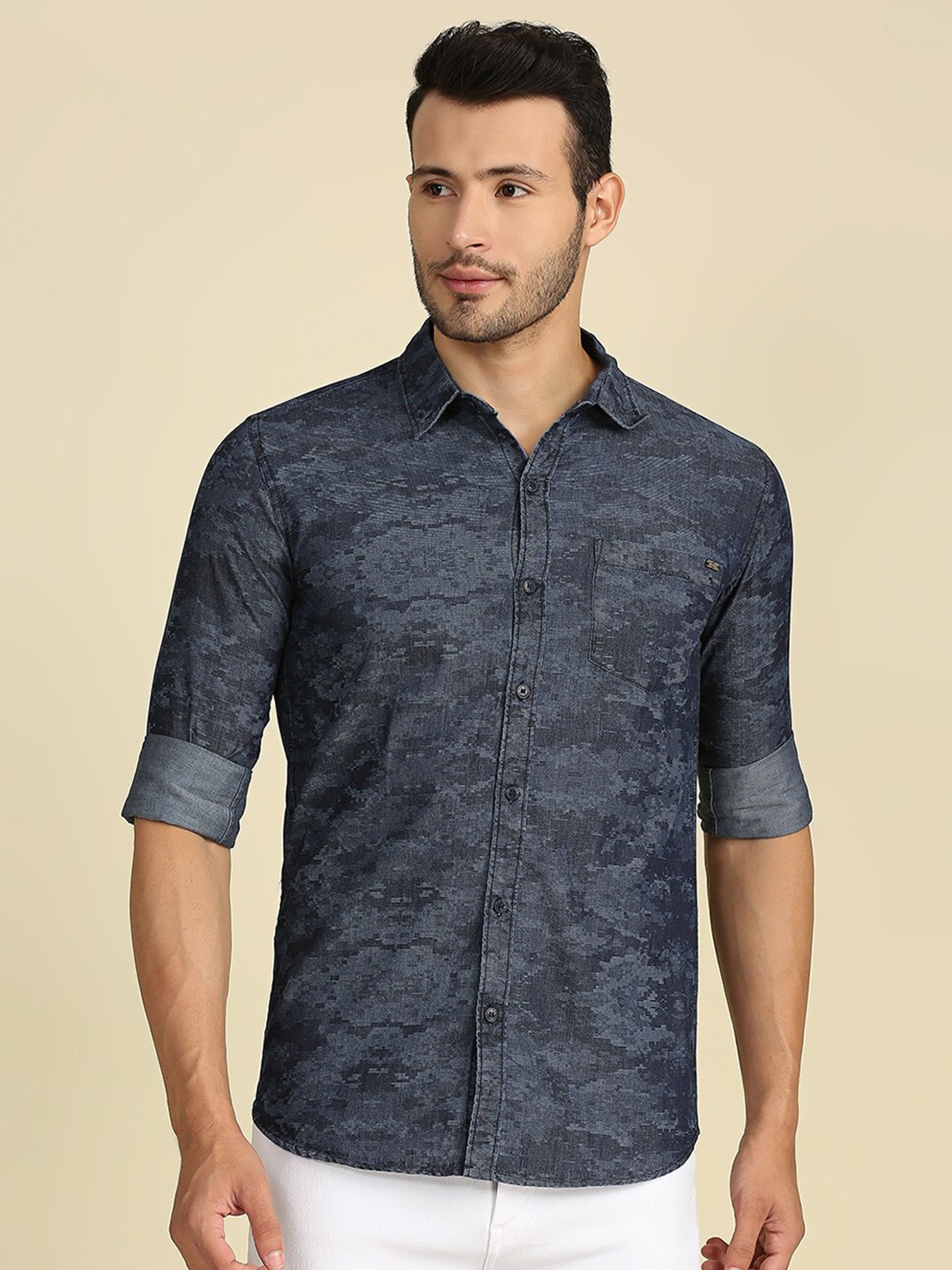 

High Star Men Blue Slim Fit Printed Casual Shirt
