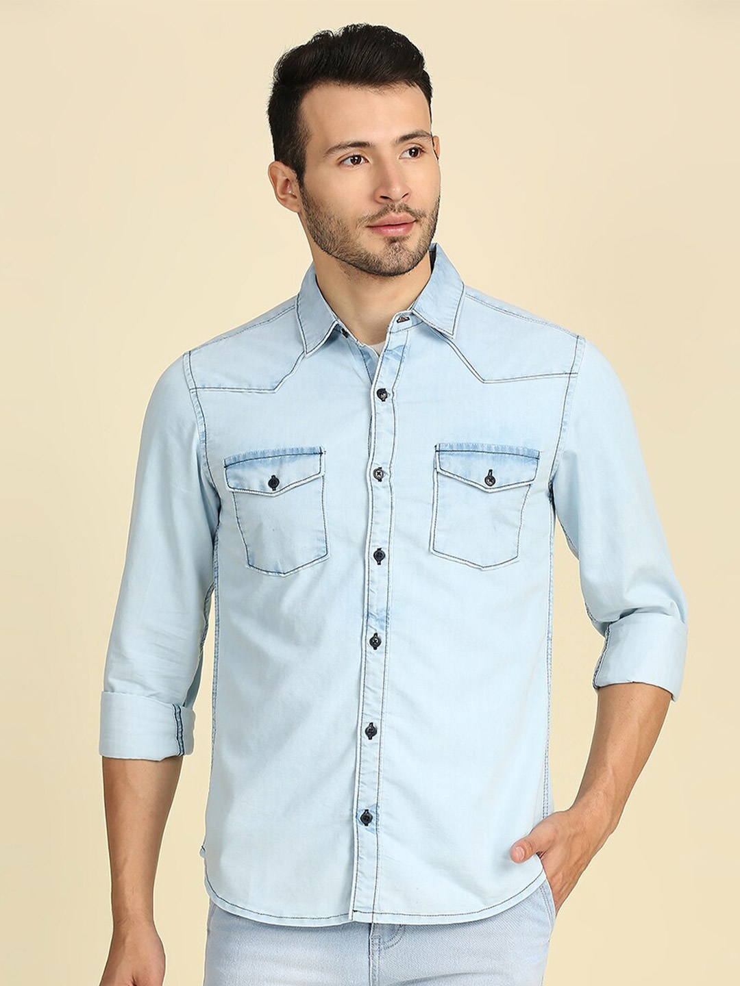 

High Star Men Blue Slim Fit Casual Shirt