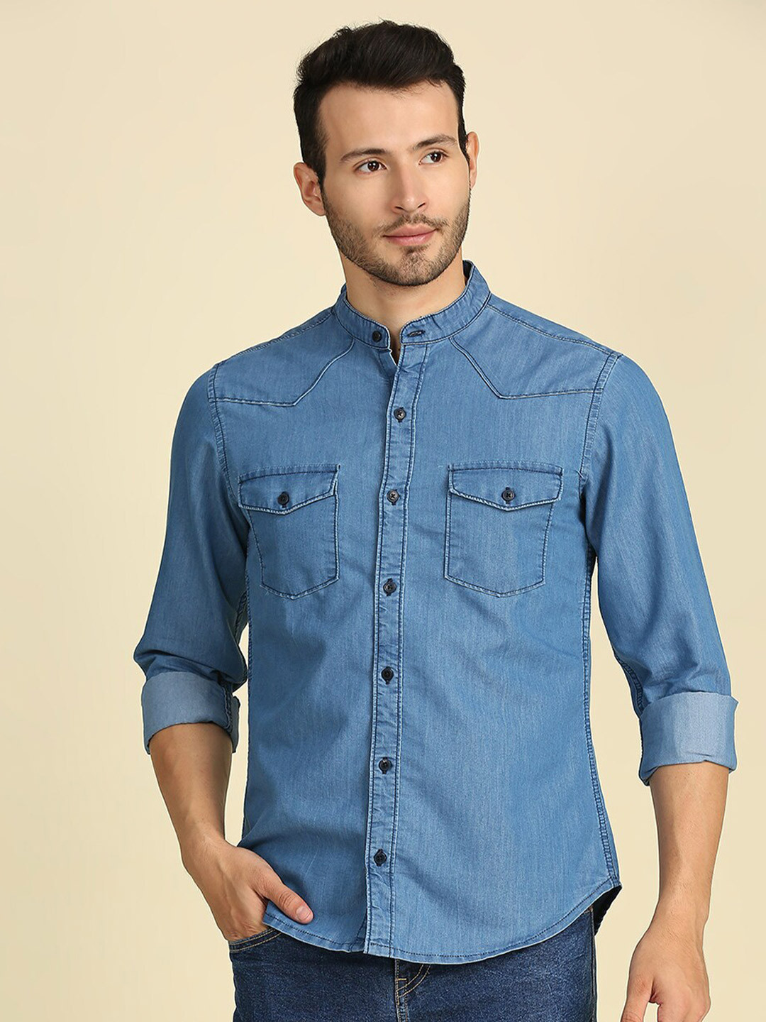 

High Star Men Blue Slim Fit Casual Shirt