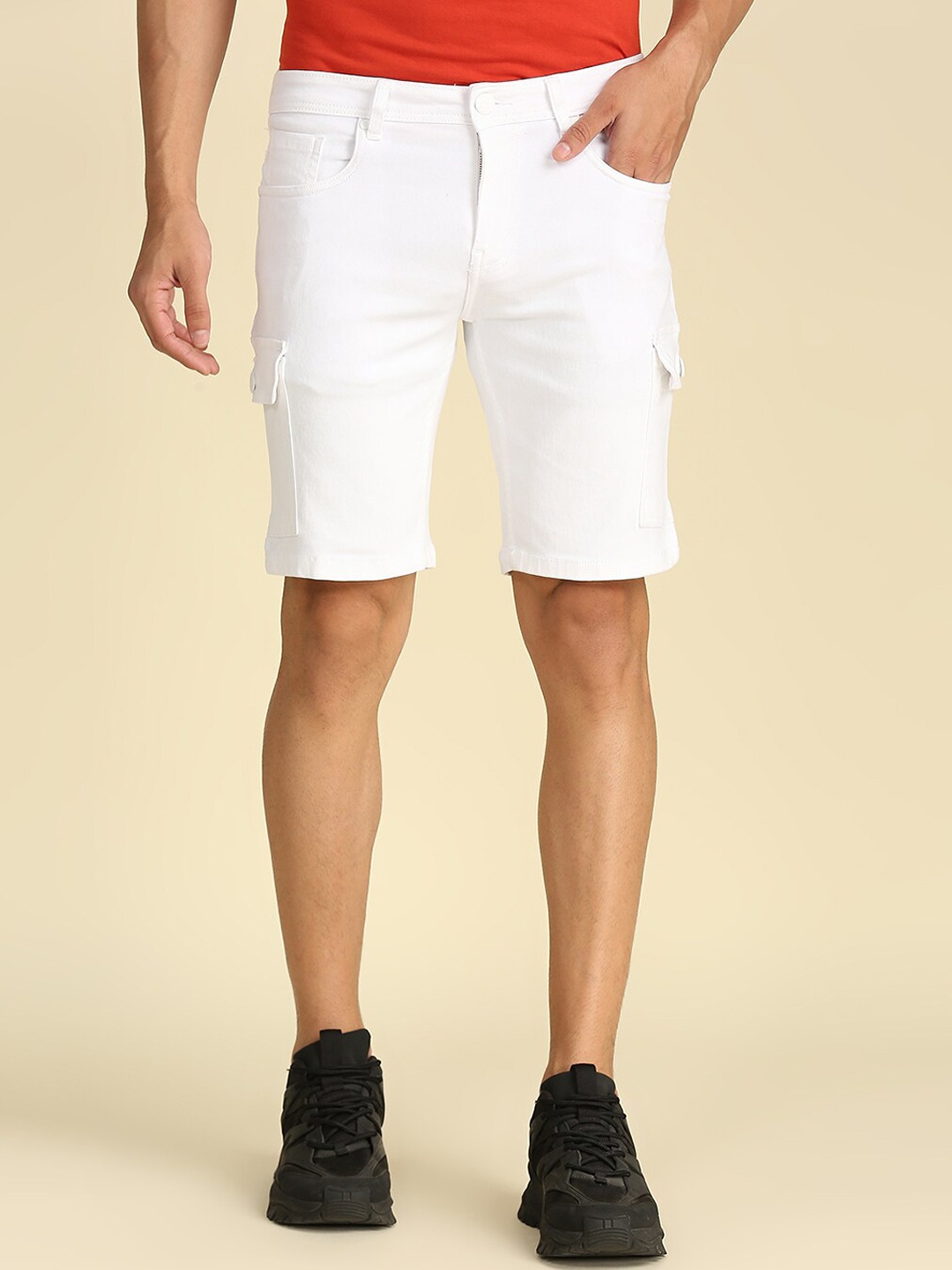 

High Star Men White Denim Cargo above knee Shorts