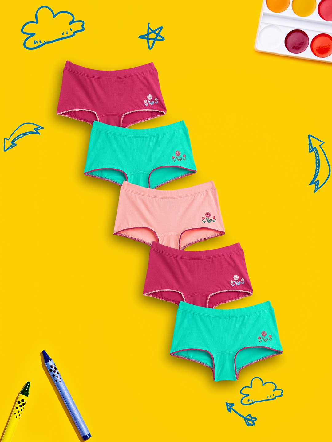 

XY Life Girls Pack of 5 Scribbles Intellisoft Tencel Modal Briefs, Green