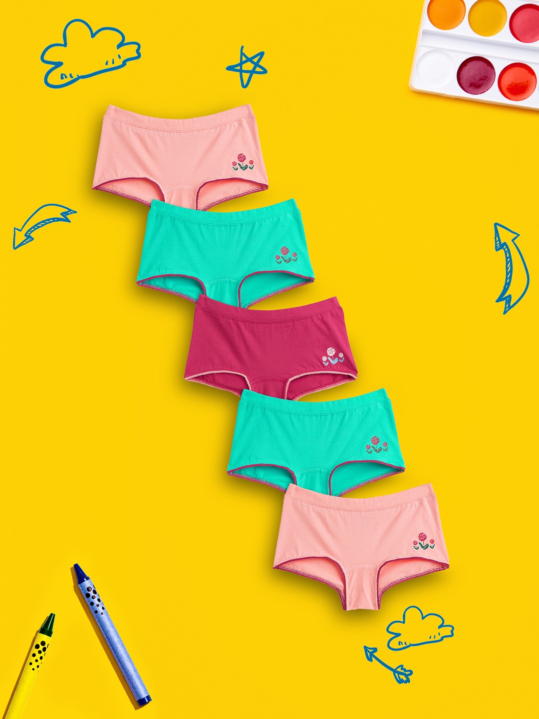 

XY Life Girls Pack Of 5 Scribbles Intellisoft Tencel Modal Briefs, Green
