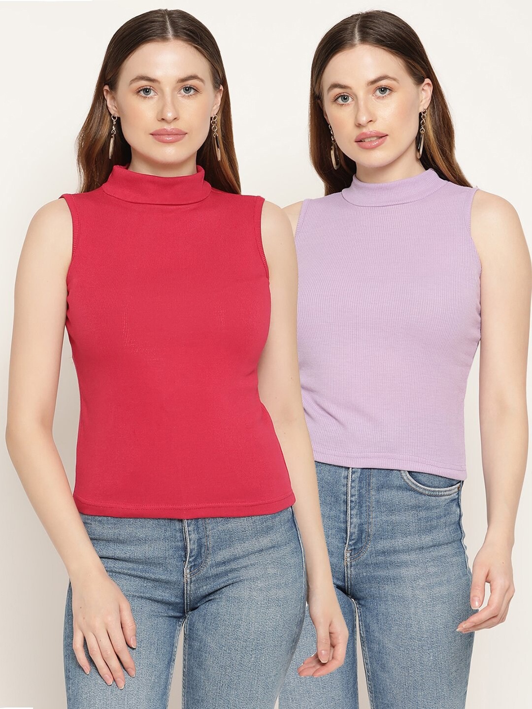 

Miaz Lifestyle Set Of 2 Red & Purple Solid Top
