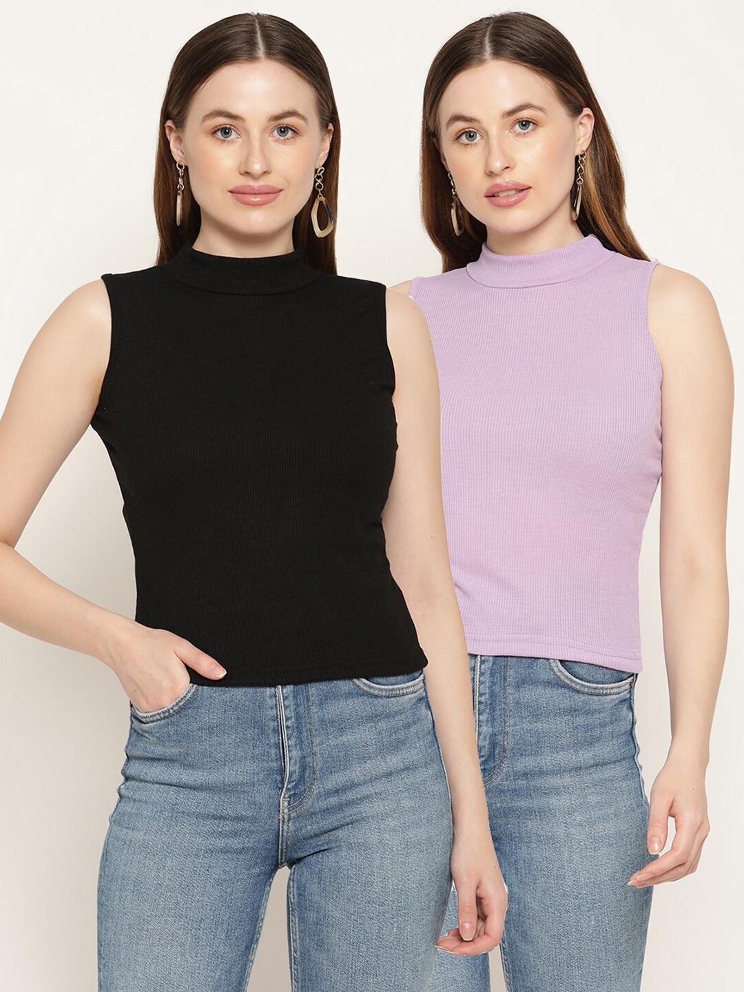 

Miaz Lifestyle Set Of 2 Black & Purple Solid Top