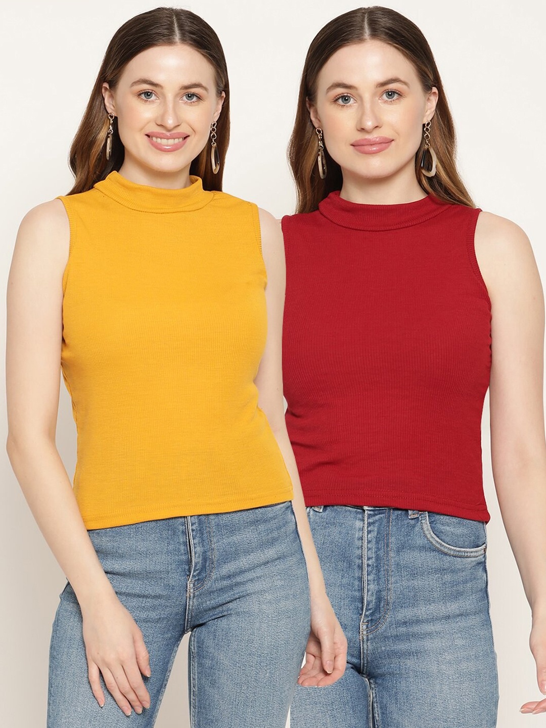

Miaz Lifestyle Pack of 2 Solid Fitted Tops, Yellow