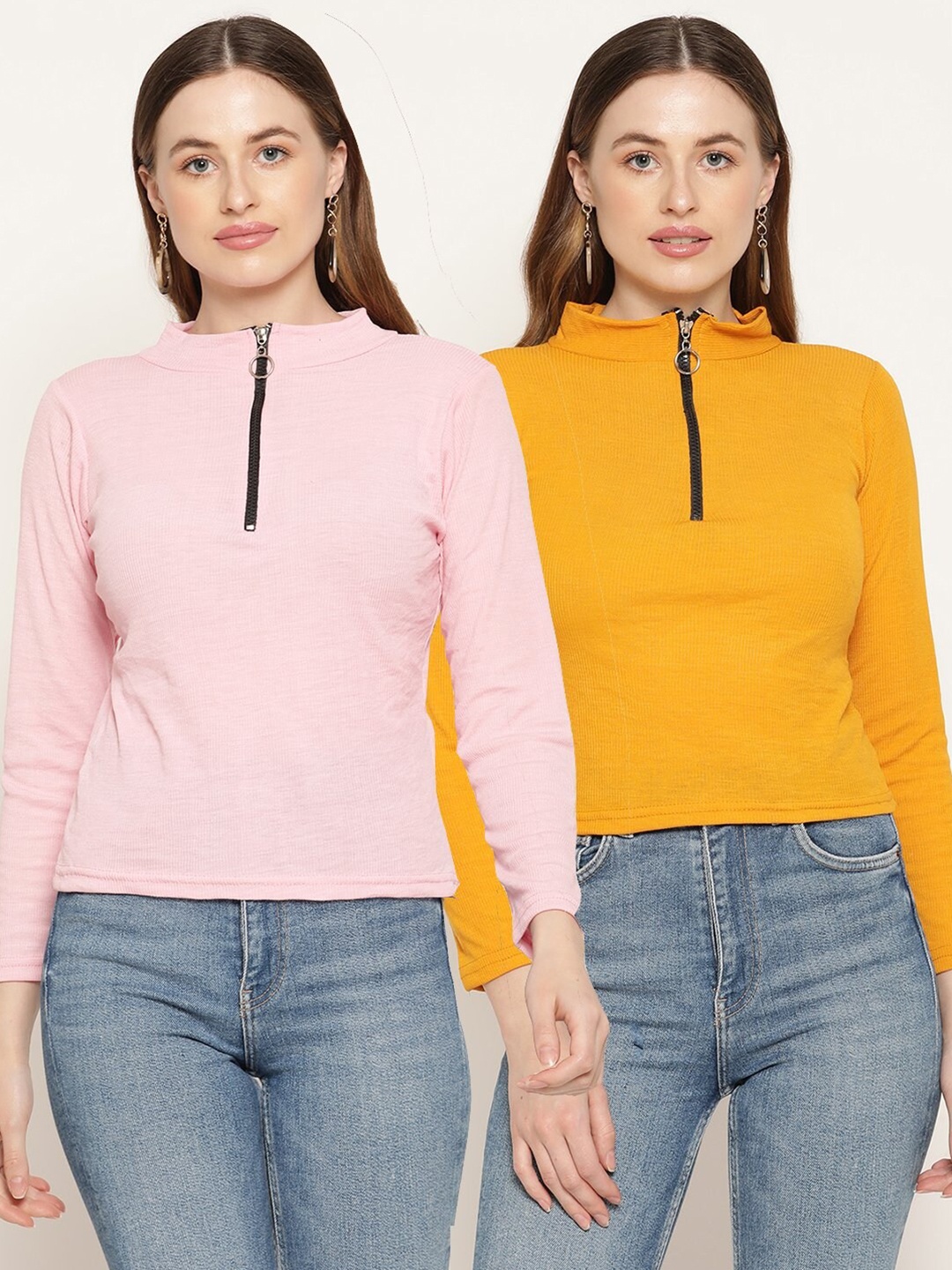 

Miaz Lifestyle Pack of 2 Solid Knitted Tops, Pink
