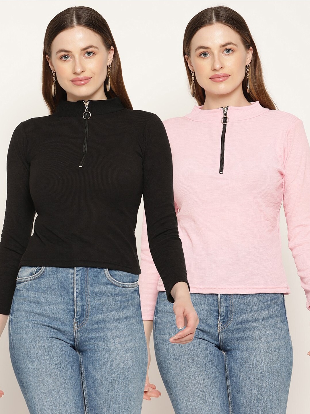 

Miaz Lifestyle Black & Pink Pack Of 2 High Neck Top