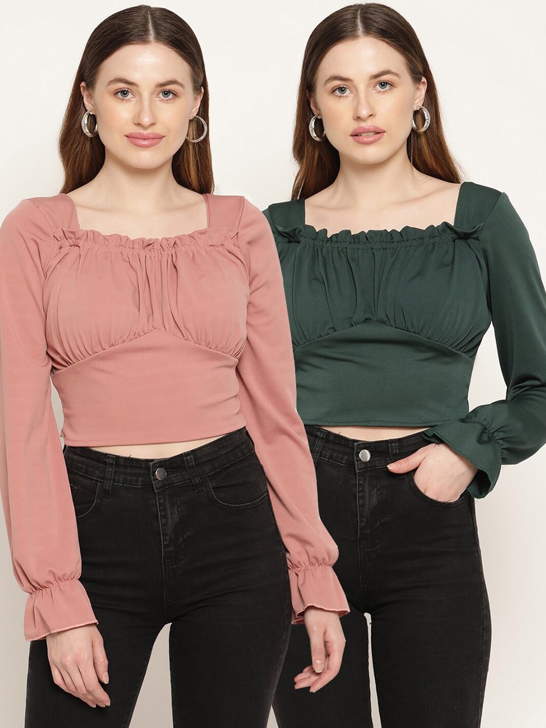 

Miaz Lifestyle Pack Of 2 Green & Peach-Coloured Crop Top