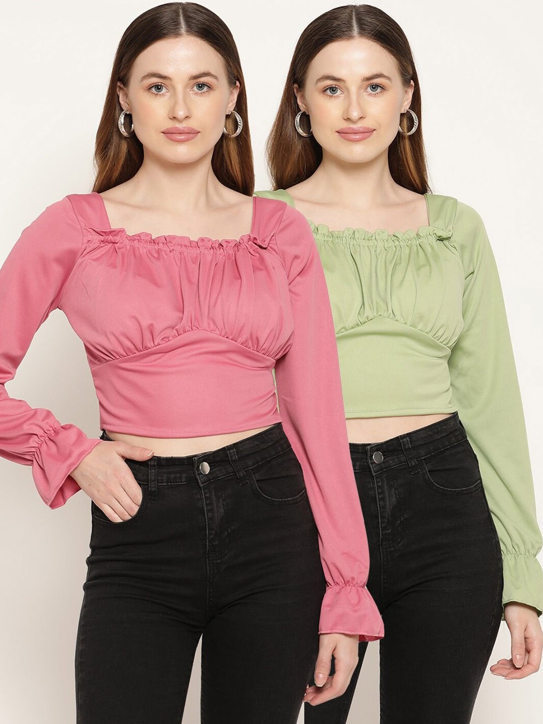 

Miaz Lifestyle Pack Of 2 Pink & Green Crop Top