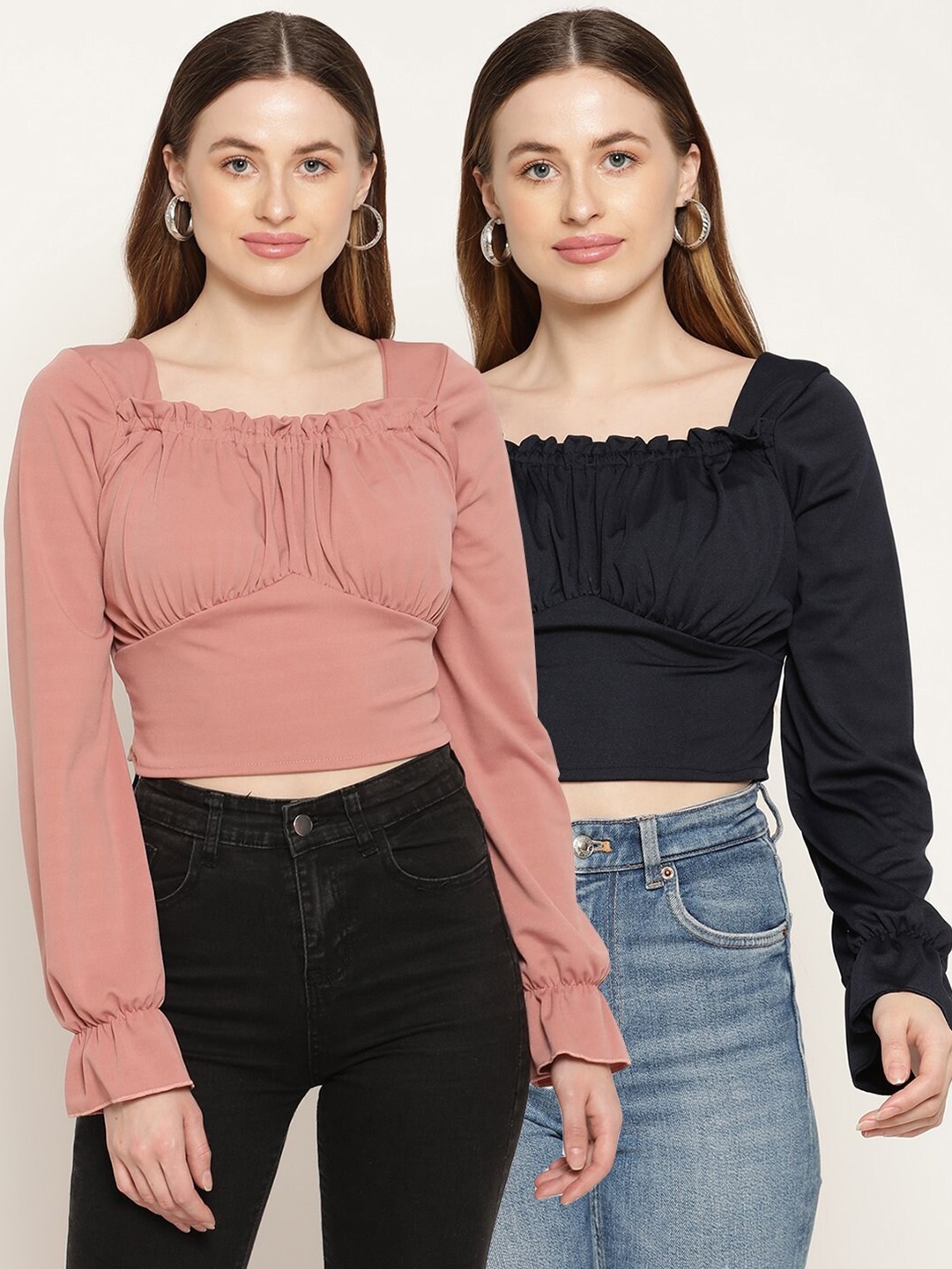 

Miaz Lifestyle Women Peach& Black-Coloured Pack Of 2 Crop Top