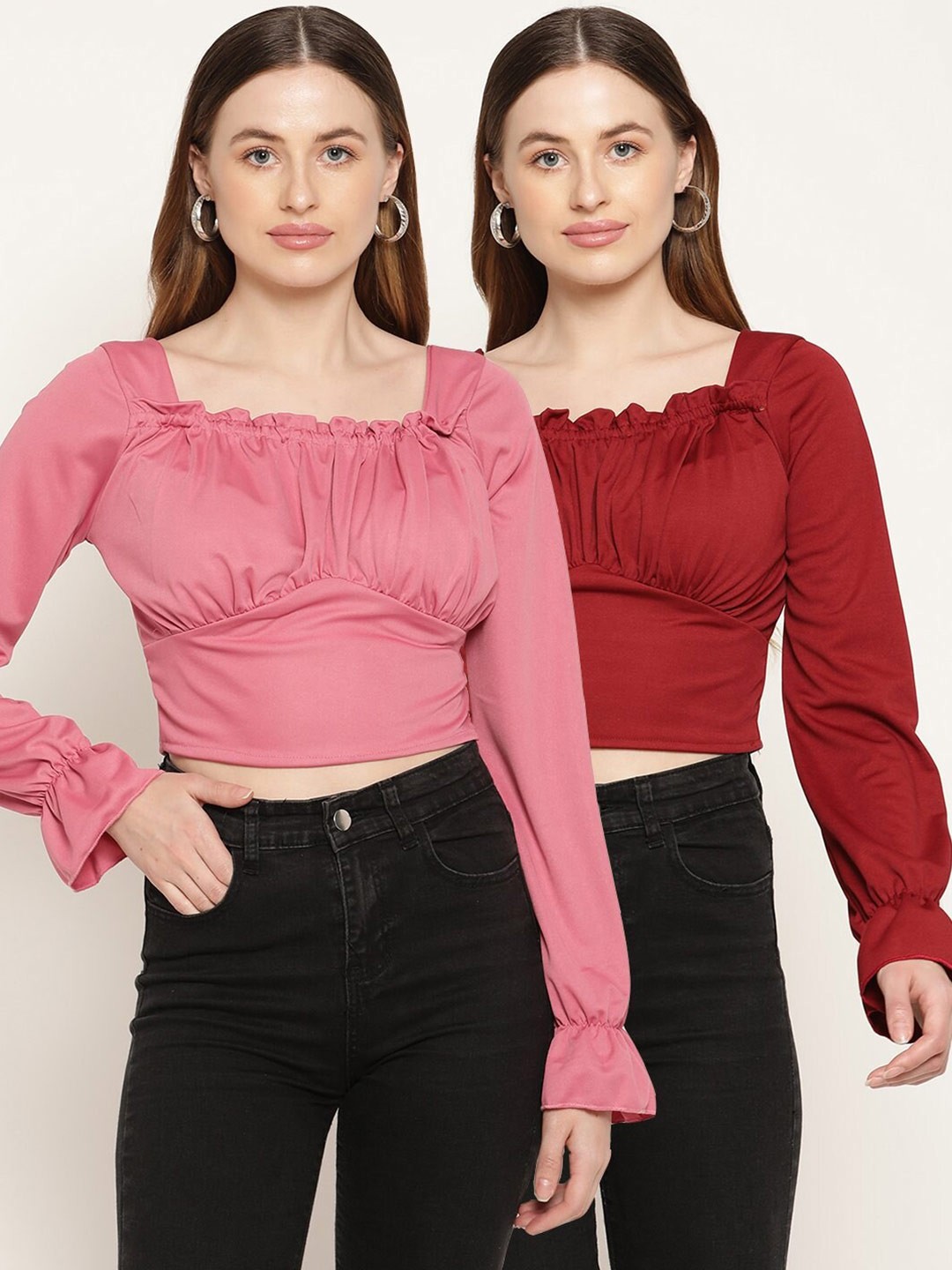 

Miaz Lifestyle Women Pink & Maroon Pack Of 2 Crop Top