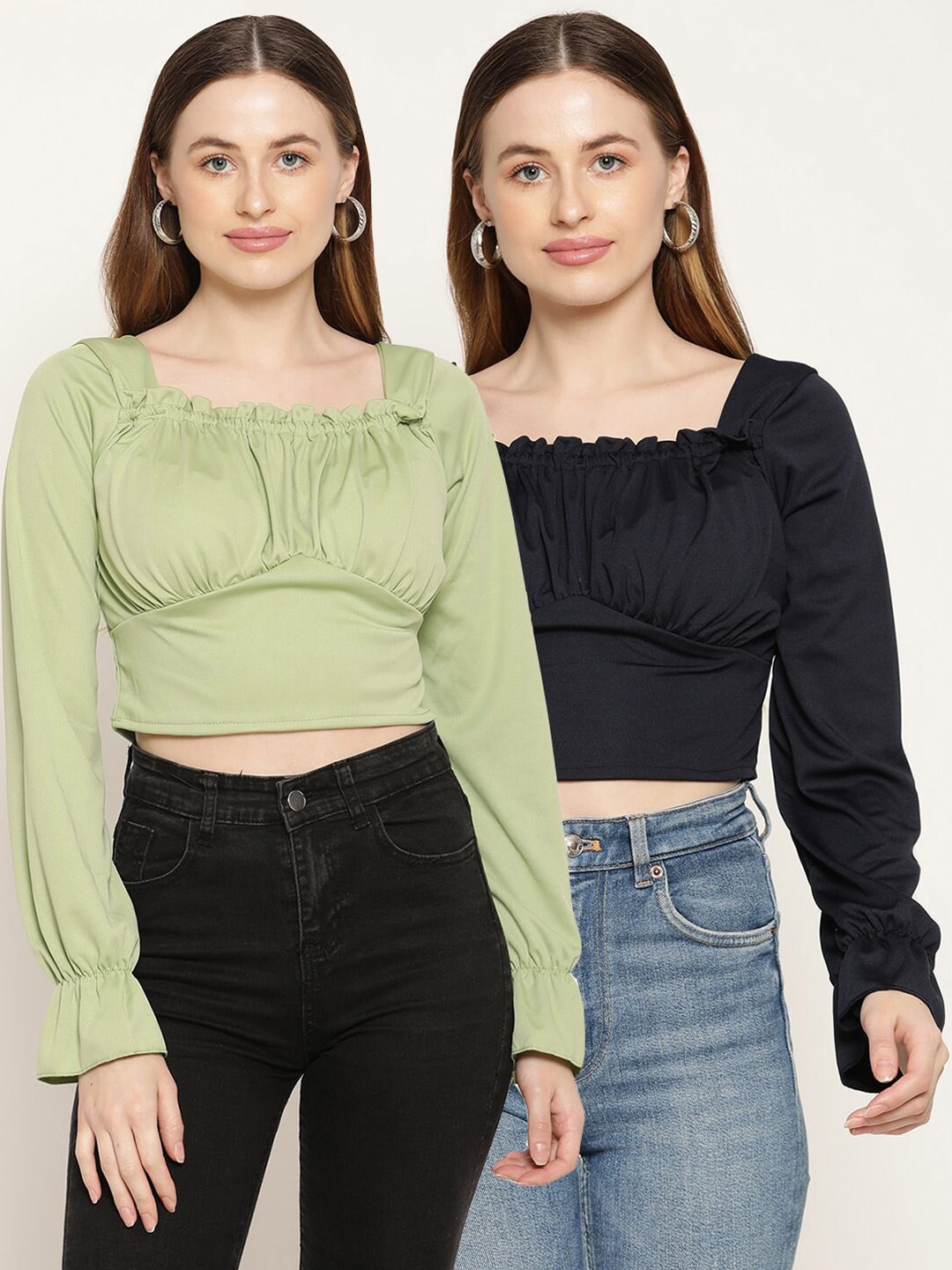 

Miaz Lifestyle Pack Of 2 Lime Green & Black Crop Top