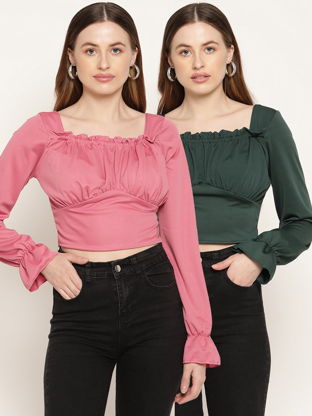 

Miaz Lifestyle Pack of 2 Pink & Green Crop Top