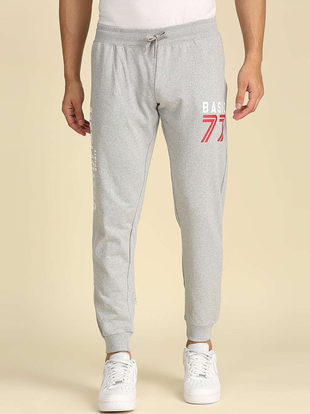 

High Star Men Grey Melange Solid Joggers Track Pants