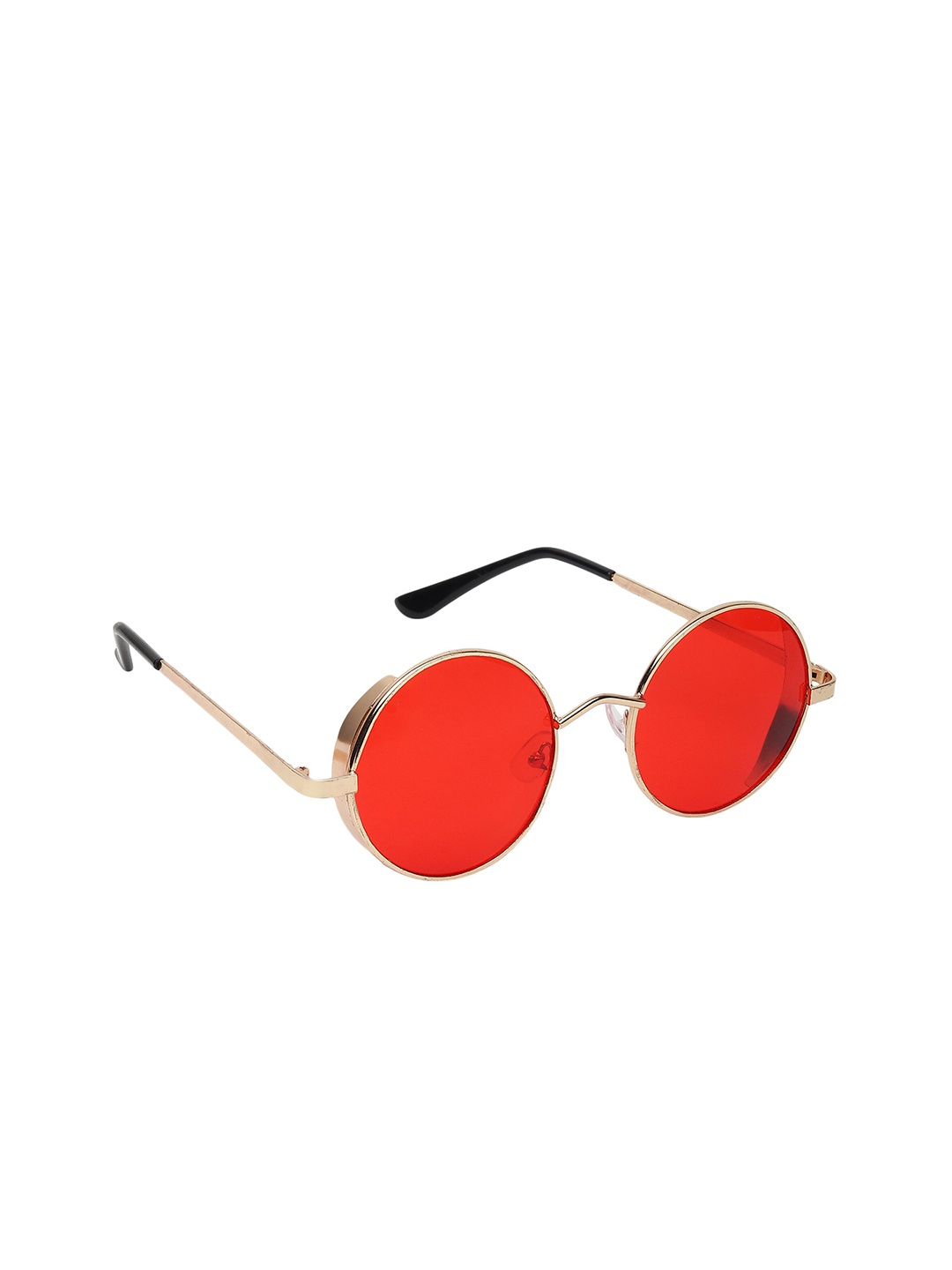 

CRIBA Unisex Red Lens & Gold-Toned Round Sunglasses with UV Protected Lens